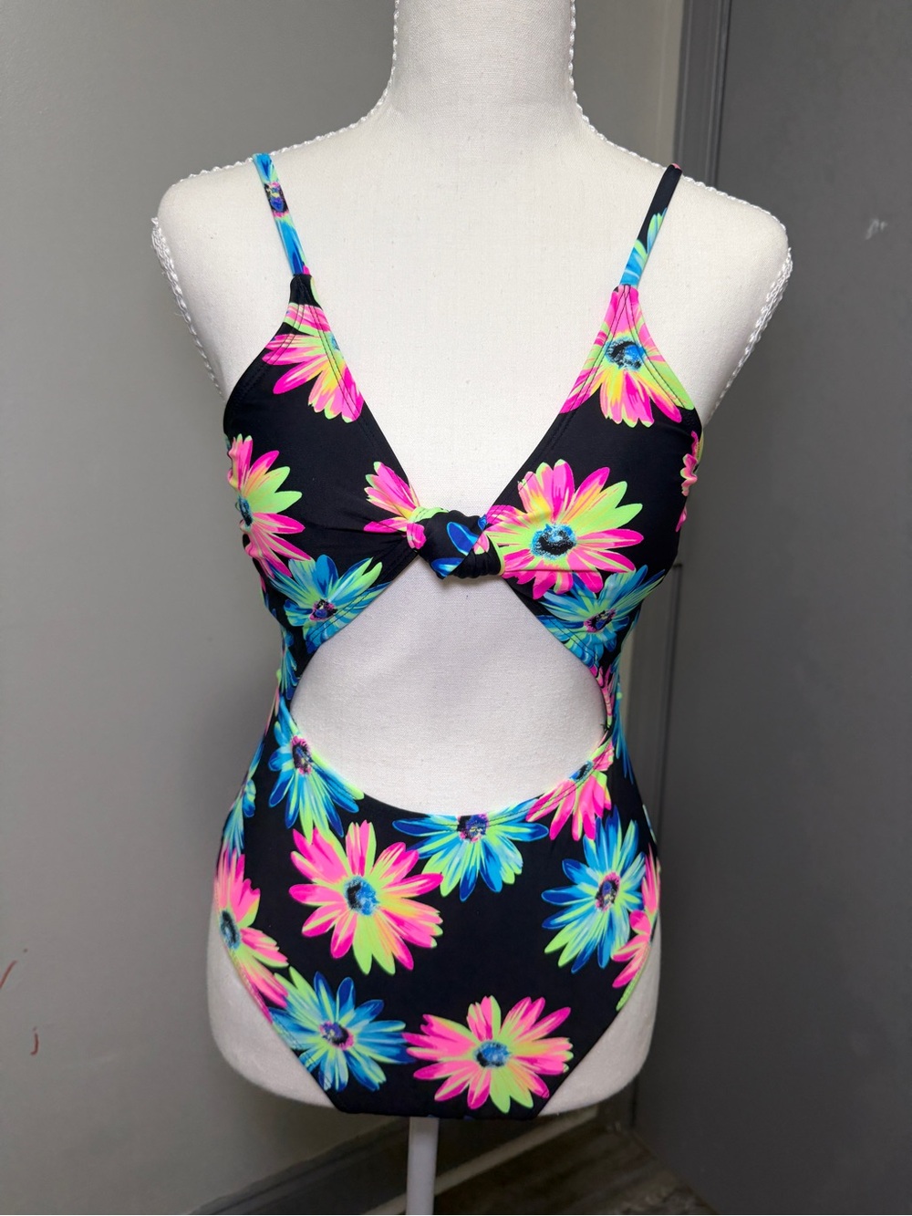 California Waves Neon Floral Black One-Piece